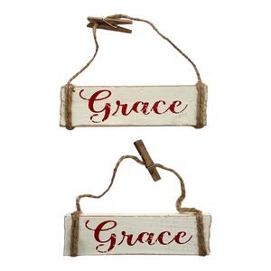 Wood Grace Ornaments set of 2 (5.5”x1”)